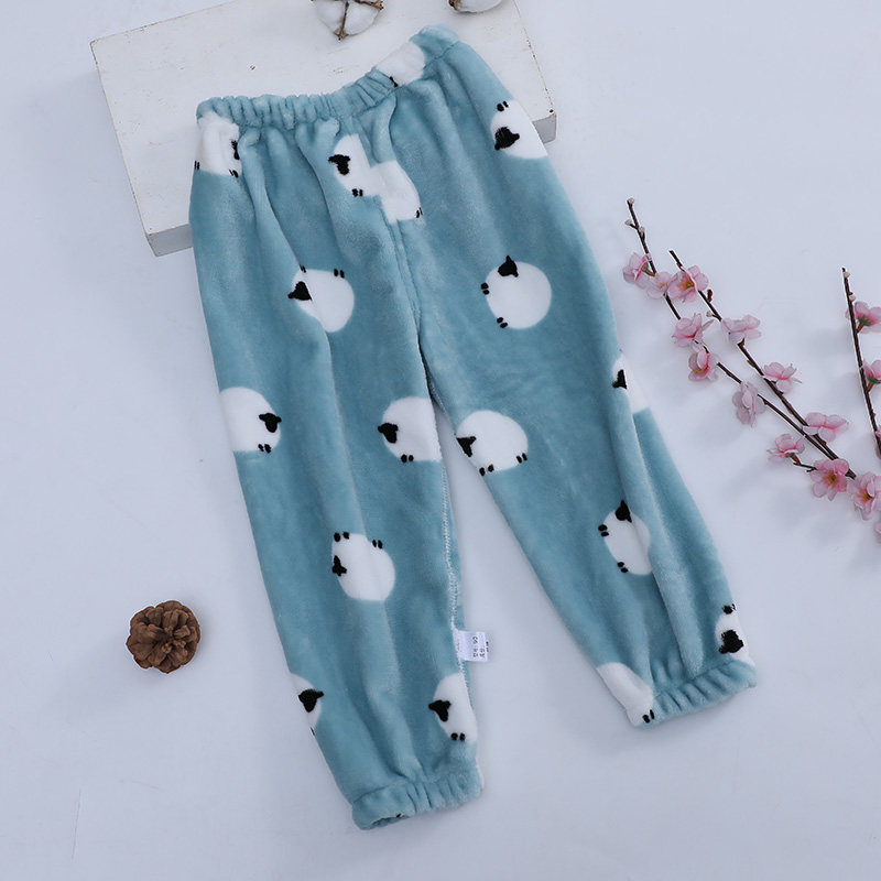 Children's pajama pants coral fleece girls pants autumn and winter boys flannel warm home pants thickened loose warm pants