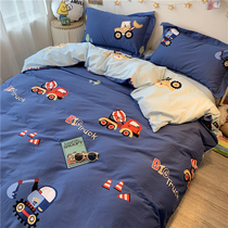 High-grade cartoon cotton polished four-piece nude sleeping comfortable childrens bedding LM Car Truck pattern quilt cover