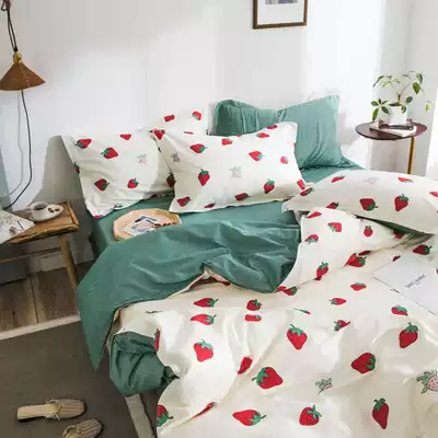 The feeling of first love girl heart cotton four pieces strawberry pattern quilt cover cotton bedding 1 5 1 8 meters bed ins