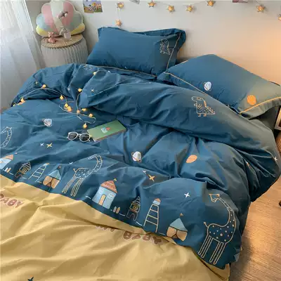 High-grade padded cotton four-piece autumn and winter cartoon polished cotton bedding LM hipster style quilt cover ins style