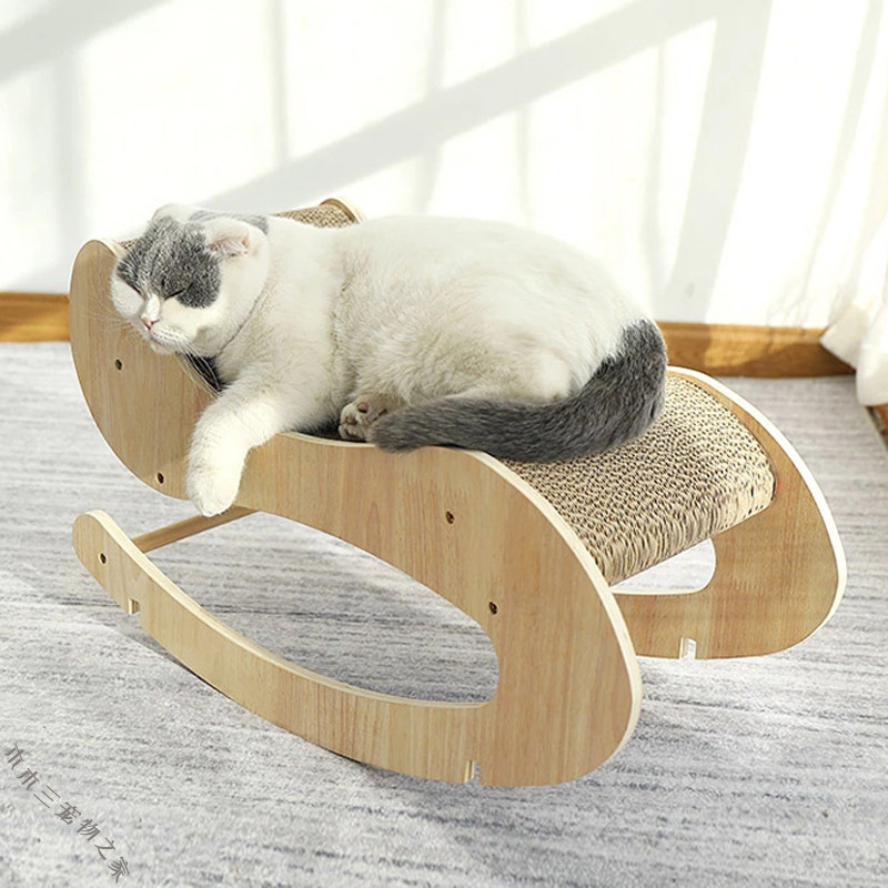 Kitty Supplies Solid Wood Cat Rocking Bed British Short Teddy Dog Pet Bed Wear-proof corrugated paper Cat Grip Plate Grinding Claw cat bed