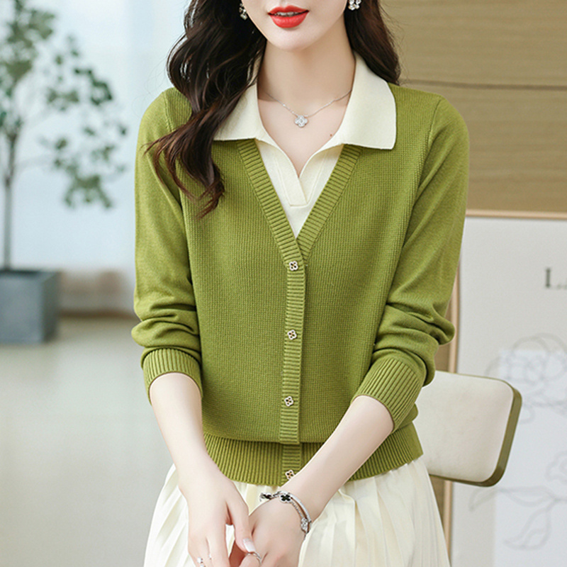 Dongguan Dalang Knitwear, New Genuine Women's Sweater That Doesn'T Pill, Fake Two-Piece Polo Collar Sweater from Guangzhou Thirteen Rows
