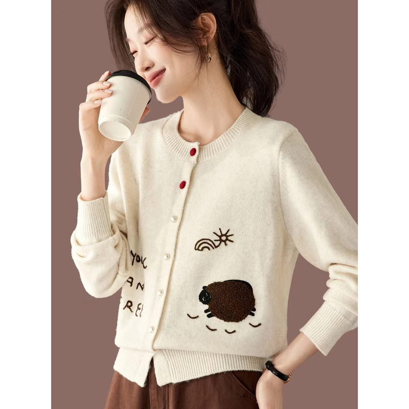 2026 Autumn Guangdong Dalang Woolen Official Flagship Store Non-Pilling Genuine Cardigan Sweater Women's Knitwear