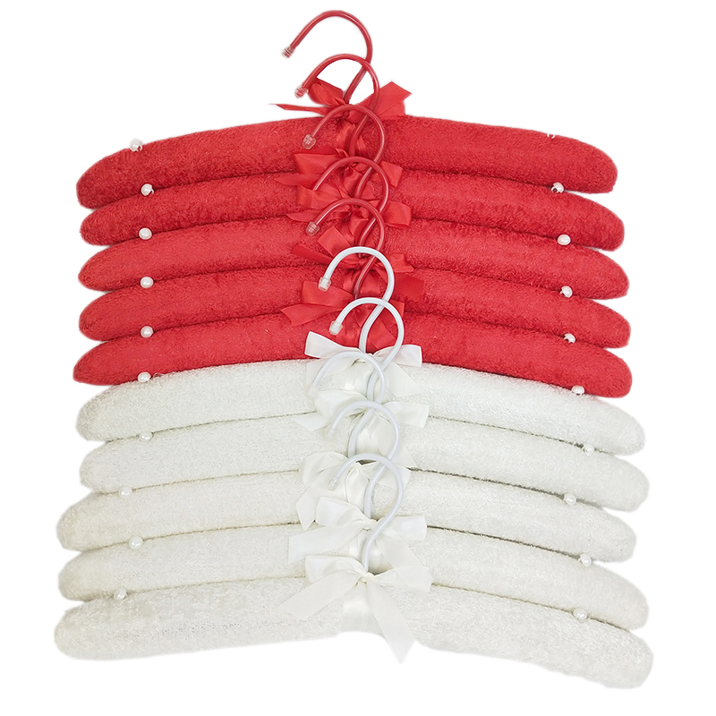 Plush Hangers, Non-Marking Hangers for Wedding Dresses, Evening Gowns, Anime Costumes, Cloth-Covered Hangers, Metal Hooks, Cream White and Red Hangers