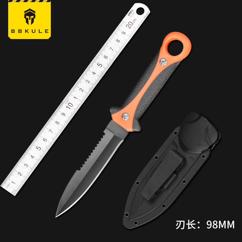 Outdoor straight knife special warfare knife sharp survival tactics carry-on knife self-defense diving straight knife
