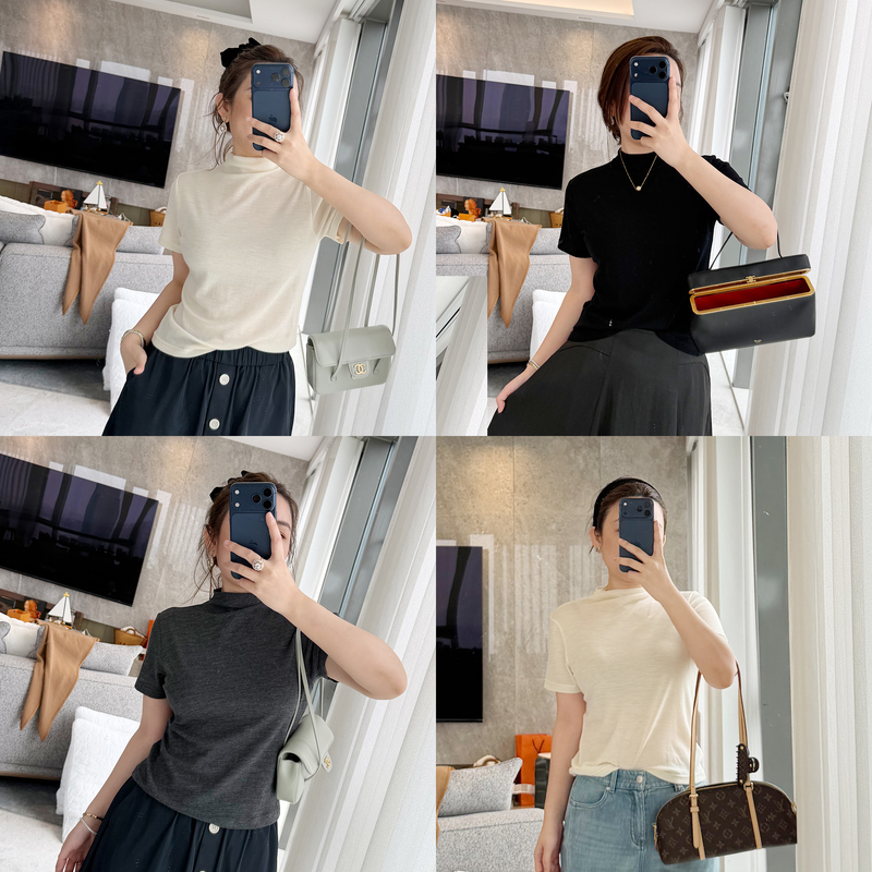 Lorraines Monica Wardrobe-90% Australian Merino Wool Elegant Half-Turtleneck Knitted Short Sleeve