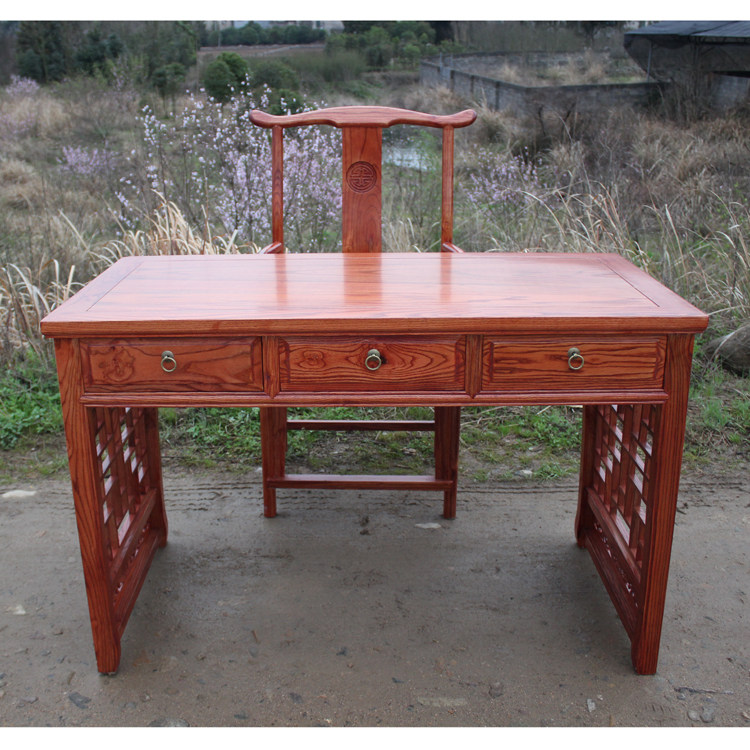 Solid wood new Chinese simple small apartment home computer desk antique study desk desk work study desk