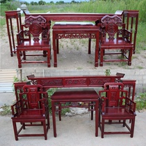 Solid Wood Middle Hall four pieces six sets of eight fairy table antique table antique Tai master Chair article several cases Rural Hall Chinese style Elm