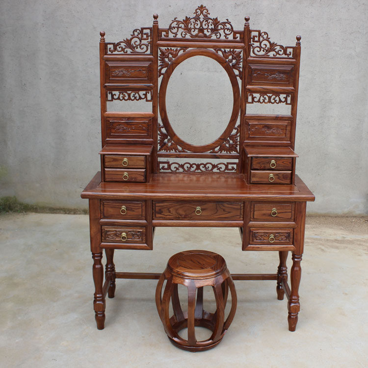 New Chinese style solid wood dresser desk integrated elm small type bedroom modern simple makeup table stool rosewood