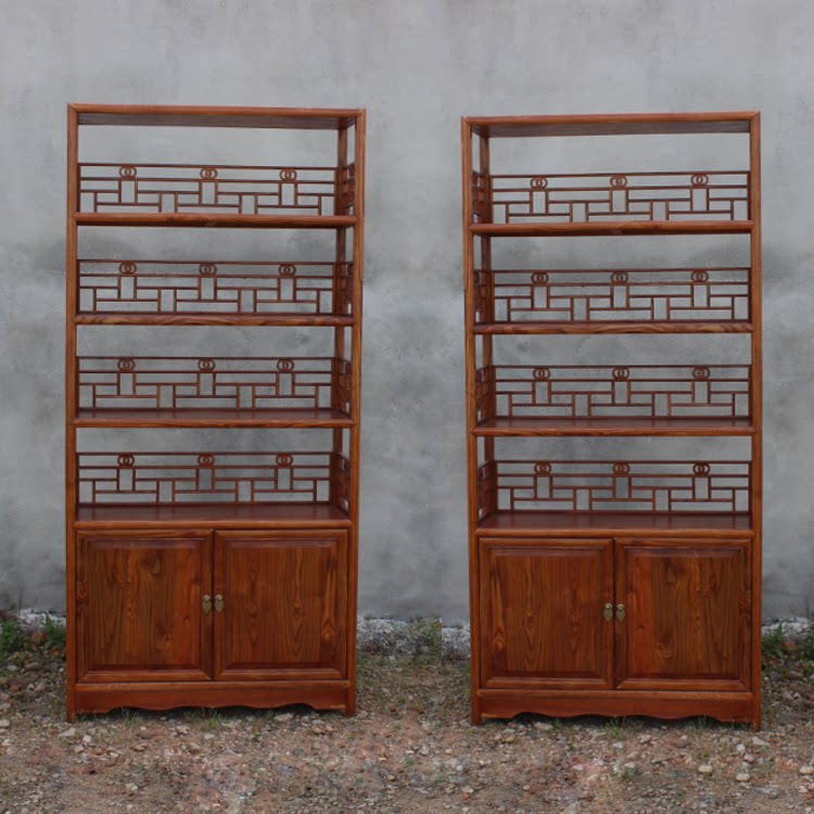 Multilayer bookcase solid wood floor bookshelf small display display shelf tea bou ancient shelf minimalist shelf New Chinese