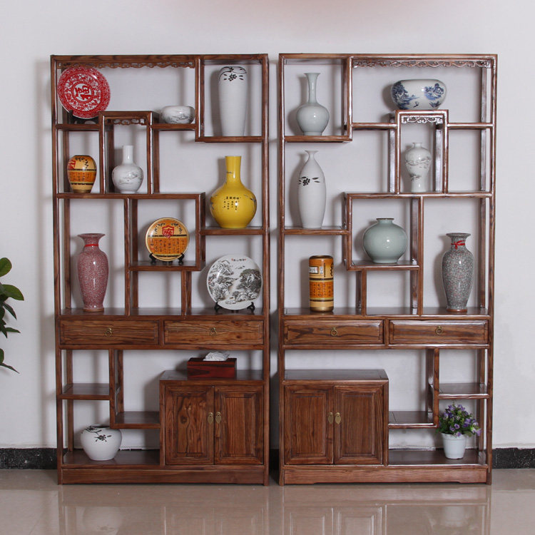 New Chinese style solid wood Bogu rack partition simple antique rack Duobaoge storage display cabinet elm pineapple lattice bookshelf