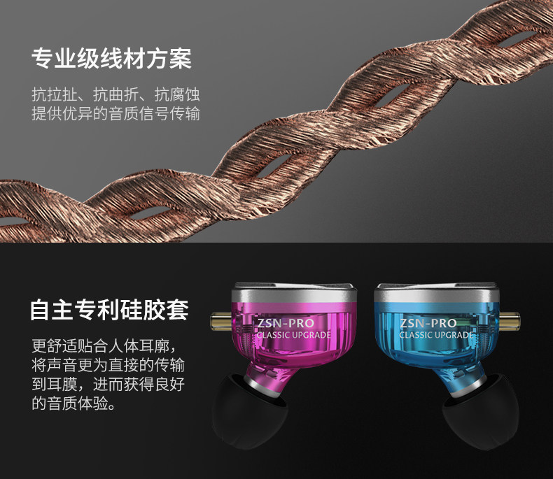 Проводные HiFi наушники kz zsn pro耳机入耳式有线圈铁高音质带麦重低音炮挂耳式吃鸡直播