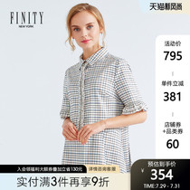 FINITY shirt womens 2020 summer new high-waisted flared sleeves Polo collar ear edge temperament plaid shirt women