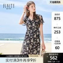 FINITY dress womens new summer fashion French bellflower skirt black high-end vintage thin skirt