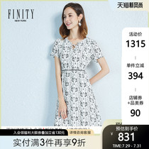 FINITY2019 summer new light elegant pleated irregular skirt silk printed dress female