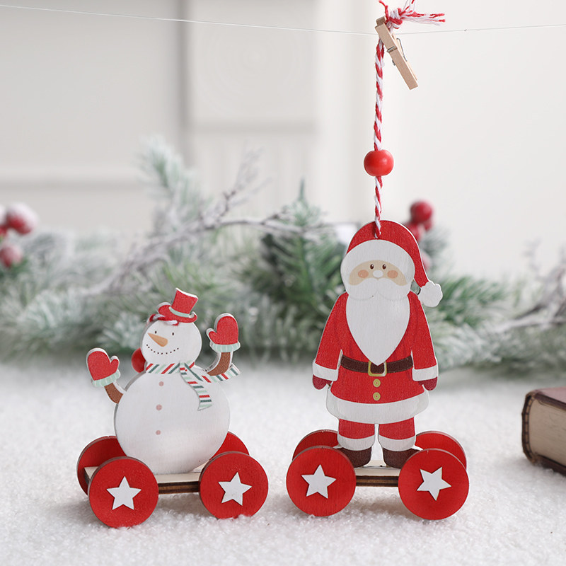 Santa Claus Snowman Cart Wooden pendant Charms Christmas Tree decoration Pendant Christmas decoration Ornament