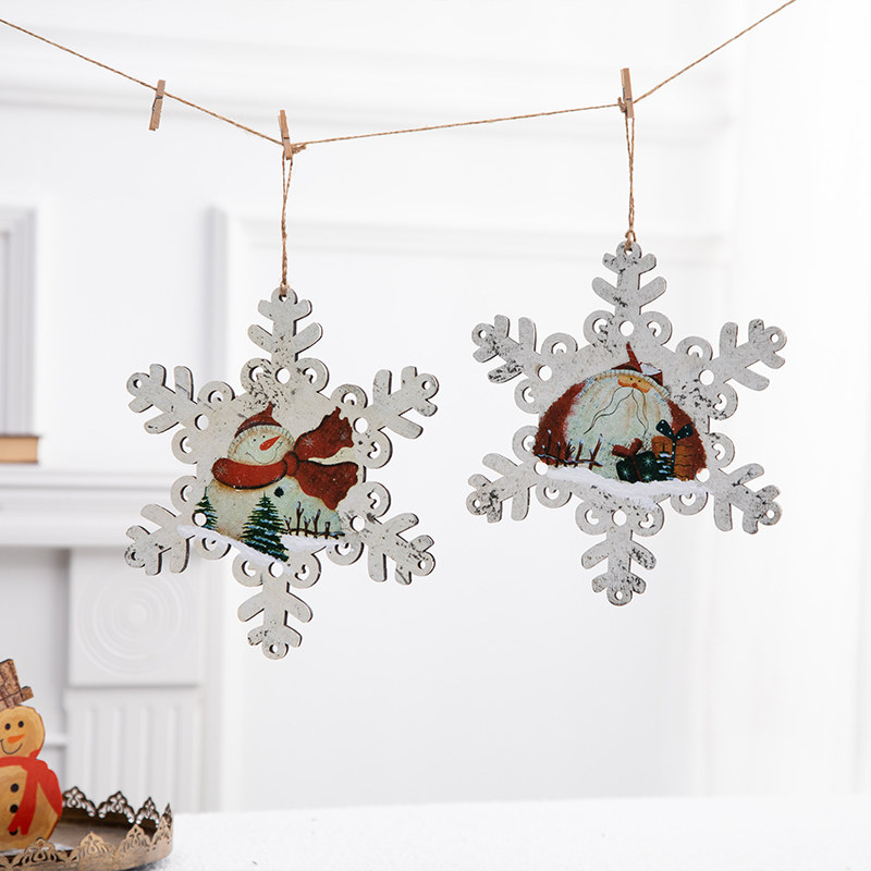 Christmas Tree decoration pendant Wooden snowflake Shop decoration charm scene layout Christmas decoration Trinkets