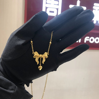Chow Tai Fook Bowknot Gold Necklace Escaping Princess Set Chain 100g Discount 100g Pure Gold Wedding Couple Plain Gold