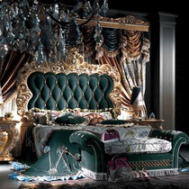 Italian European style solid wood bed double bed 1 8m fabric carved princess bed villa bedroom furniture master bedroom wedding bed