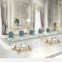 European dining table and chair combination dining table high-end luxury handmade custom large apartment inlaid shell painted solid wood dining table