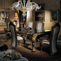 Italian luxury furniture European-style solid wood carved glass dining table high-end luxury villa long dining table and chair combination
