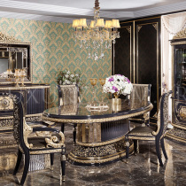 Eurostyle solid wood dining table and chairs combined 6 people dining table carved large family dining room with luxury hand-made furniture custom-made