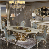 Luxurious European-style solid wood Carved Dining Table And Chairs Subgroup Legalized Palace Oval long dining table Villa Dining Table