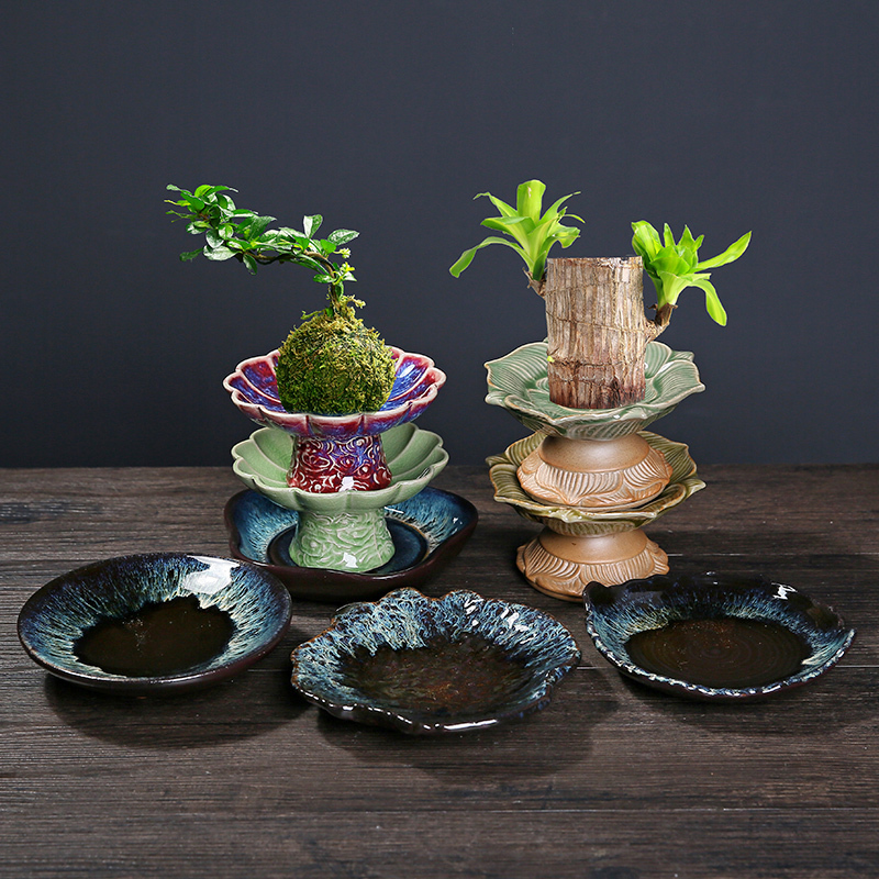 Ceramic Tray Moss Ball Hydroponic Indoor Small Potted Plant Balcony Living Room Desktop Decoration Green Plant Bonsai Water-Catching Tray