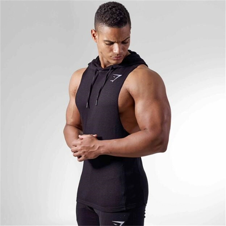 Cơ bắp anh em thể thao vest thể thao nam tay áo hoodie Slim cotton vest rắn màu áo trùm đầu áo thun áo khoác tập gym