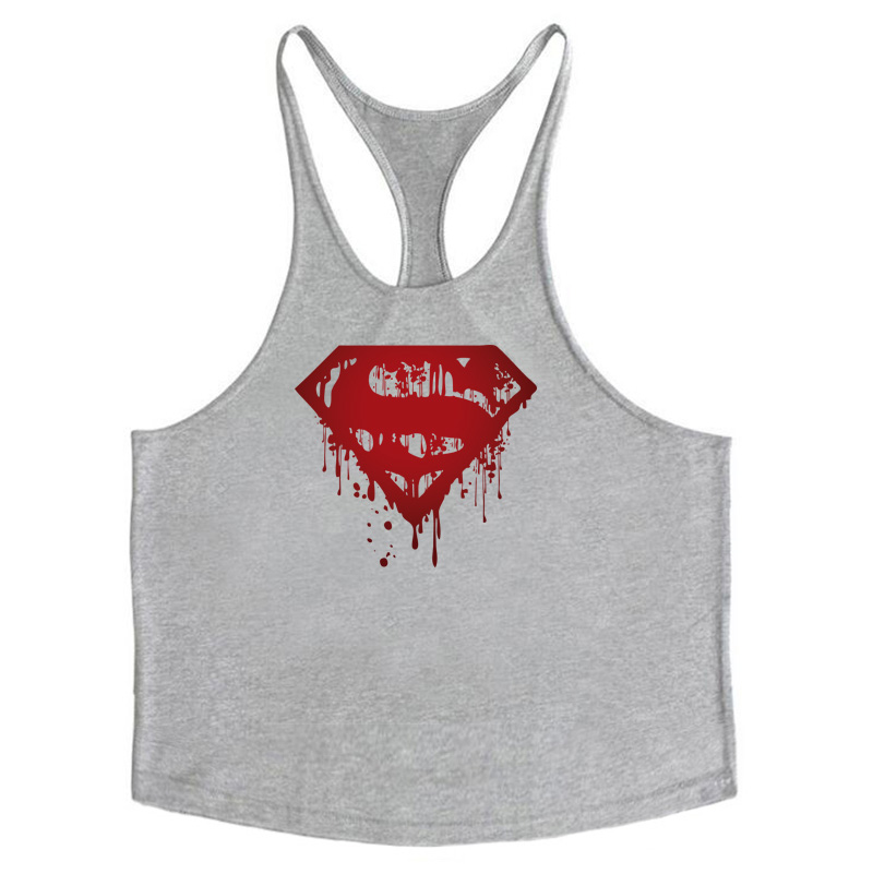 New Superman Men Chuyên nghiệp Thể hình Thể hình Thể hình Vai mỏng Dây đeo Cotton Sweat Vest Vòng Hem Loose Sling áo ba lỗ nam cao cấp