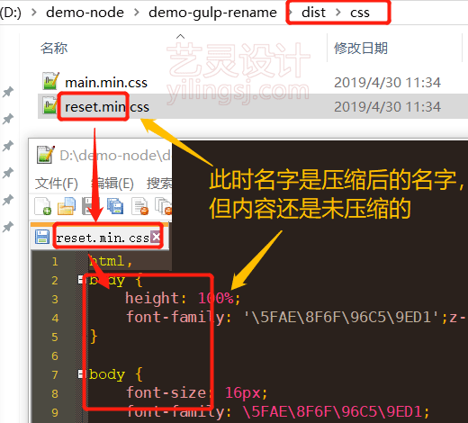 此时.min文件名的css仍是未压缩的