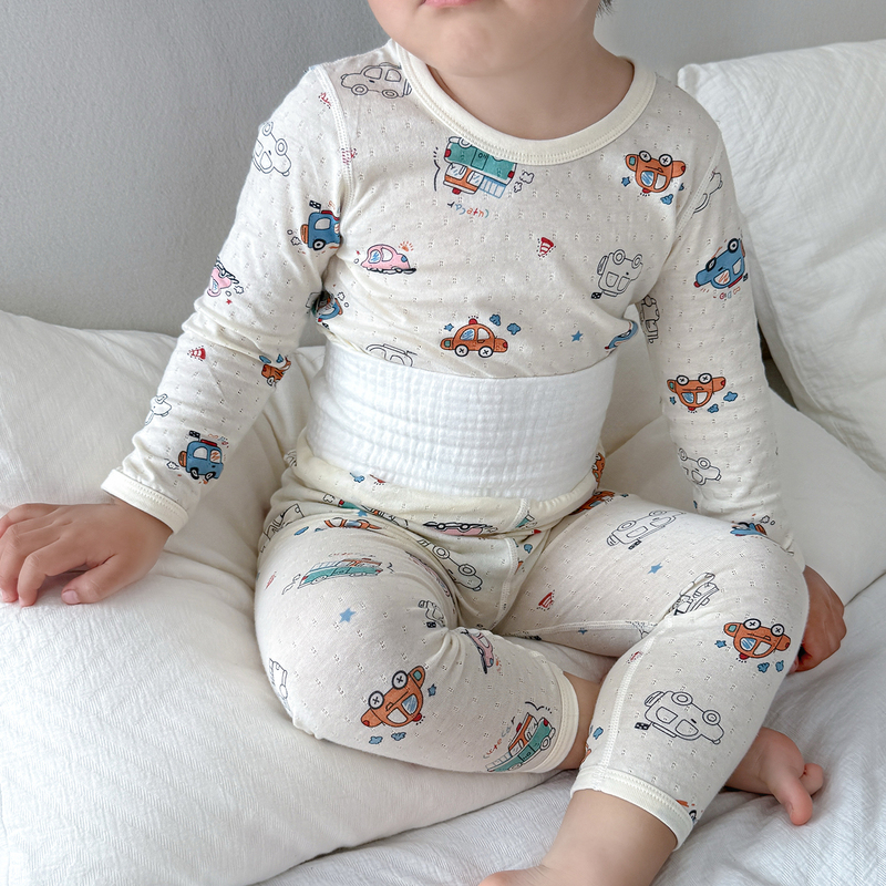 Baby Pajamas, Pure Cotton, High-Waisted, Belly-Protecting, Spring and Summer Children's Home Wear, Long-Sleeved, All-Cotton, Boys and Girls Air-Conditioned Clothing, Thin Style