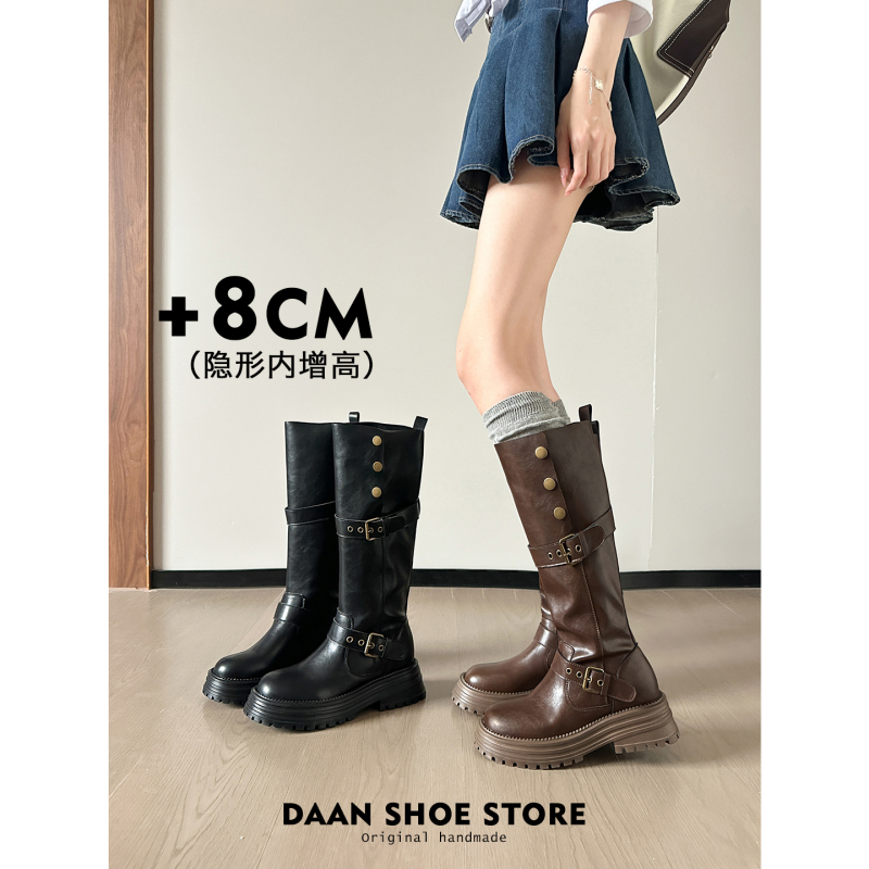 Cowhide Long Boots for Women, Thick-Soled, Height-Increasing, Brown, Mid-Calf, Spring and Autumn, Western Cowboy Boots Cowhide Long Boots for Women, Thick-Soled, Height-Increasing, Brown, Mid-Calf, Spring and Autumn, Western Cowboy Boots