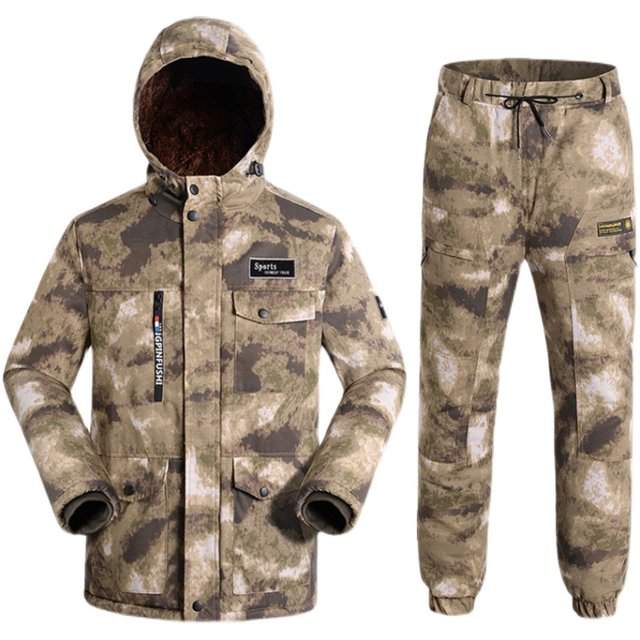 ລະດູຫນາວ camouflage cotton coat men's thickened cotton waterproof work clothes plus velvet cotton jacket labor protection cold storage clothes cold storage clothes pants