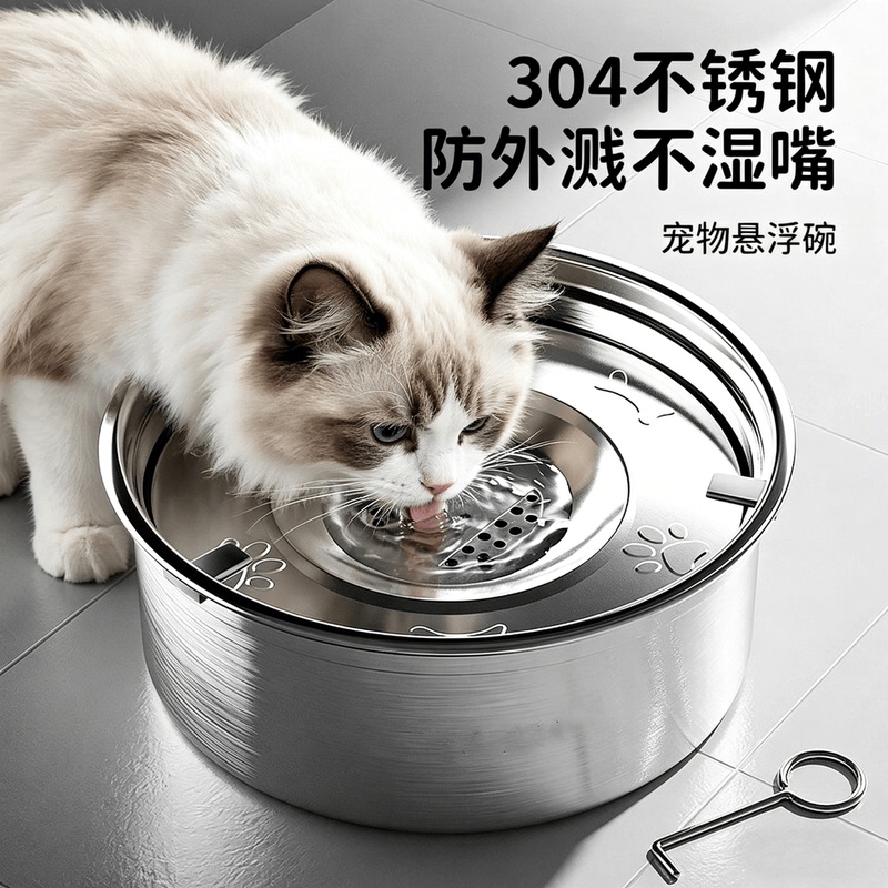 Stainless Steel Dog Water Dispenser, Non-Wet Mouth Floating Water Bowl, Large Dog Bowl, Floating Water Dispenser, Large Capacity Water Basin for Cats