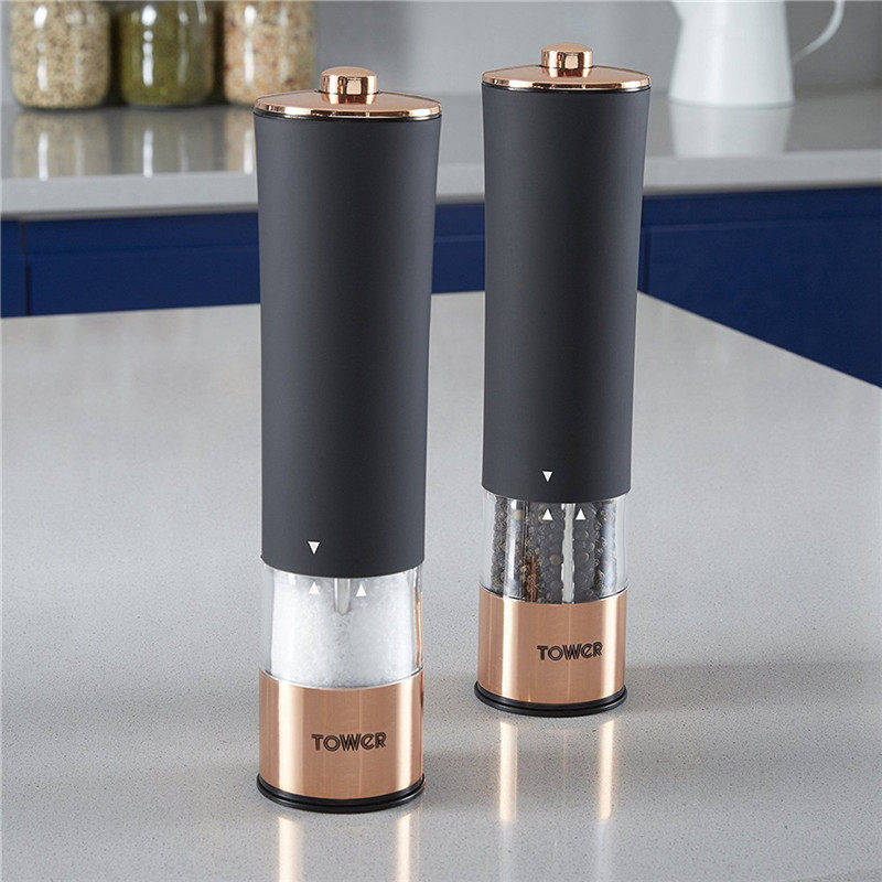 In stock British imported TOWER Black Gold Electric Salt and Pepper Grinder 2pcs