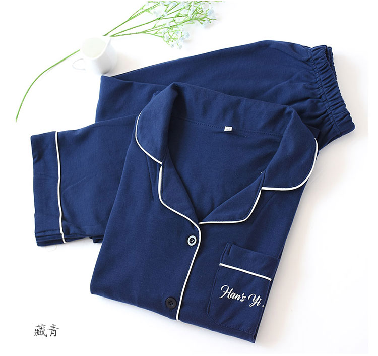 Bộ đồ ngủ cotton mùa xuân và quần dài cho nam bộ đũi nam
