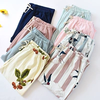 Quần pyjama quần cotton nữ mùa xuân và mùa thu quần thể thao giản dị nhà cotton kín chân có thể mặc bên ngoài sọc mỏng quần kaki nam