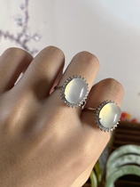 Pure natural Xiu jade white moonlight jade material ring jade surface ring adjustable ring
