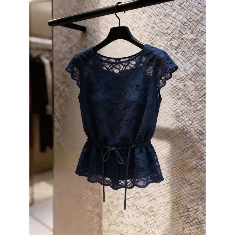 French-Style Retro Chic Niche Blue Lace Shirt for Women, 2026 Summer New Versatile Trendy Blouse French-Style Retro Chic Niche Blue Lace Shirt for Women, 2026 Summer New Versatile Trendy Blouse