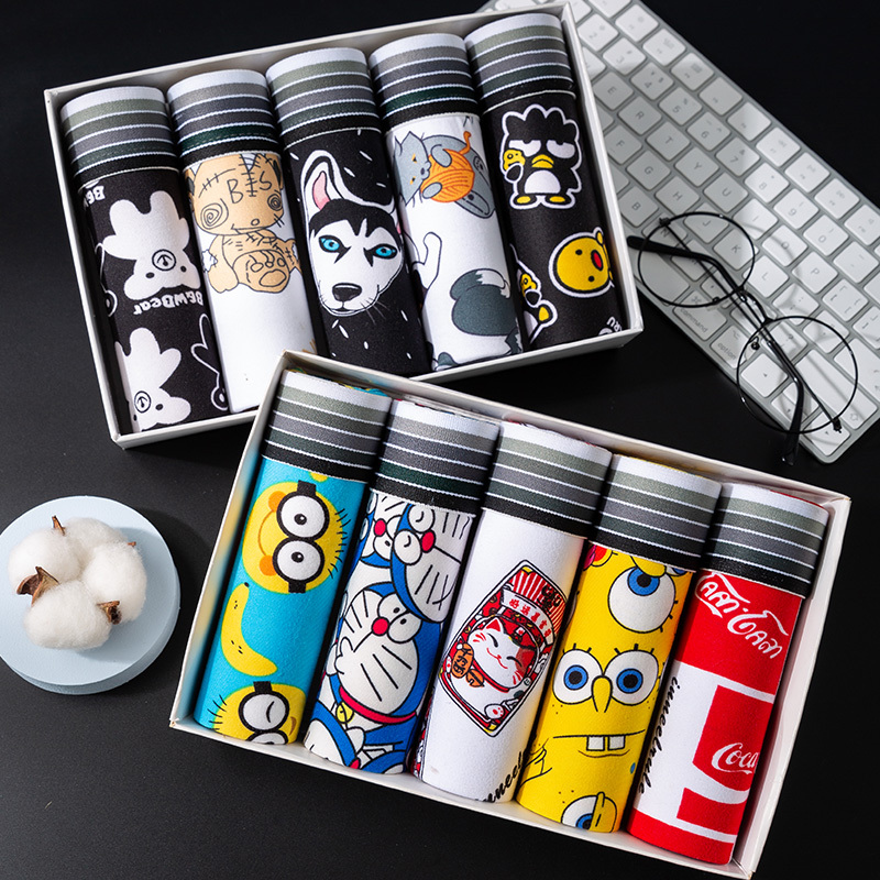 Men's Underwear, Youthful, Sexy, Trendy, Mid-Waist, Cute, Male Student Cartoon Boxer Briefs, Four-Corner Shorts