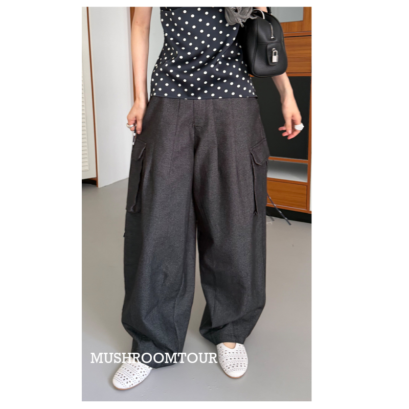 Mushroom Tour Silhouette Cut Jeans Multi-Pocket Cargo Pants Wide-Leg Casual Pants
