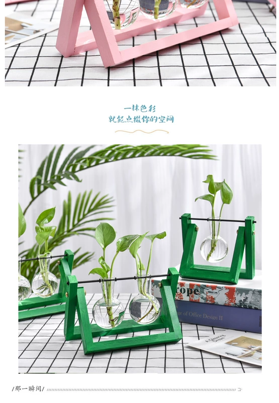 Sáng tạo khung gỗ thủy canh container cây xanh thủy tinh bình trong suốt máy tính để bàn trang trí bình trang trí trang trí