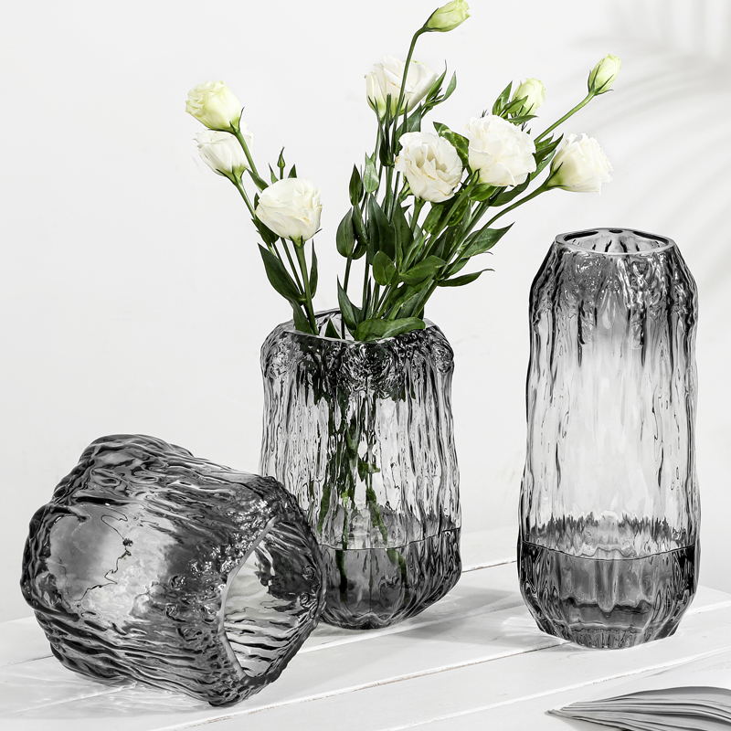 Nordic light luxury ice flower glass vase transparent simple lily flower arrangement Water culture creative living room decorations
