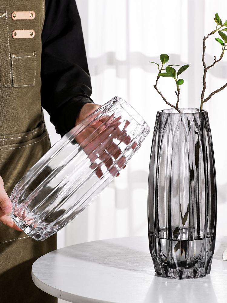 Net red simple vertical edge glass vase Nordic creative transparent living room rich bamboo hydroponic flower arrangement ornament ornaments