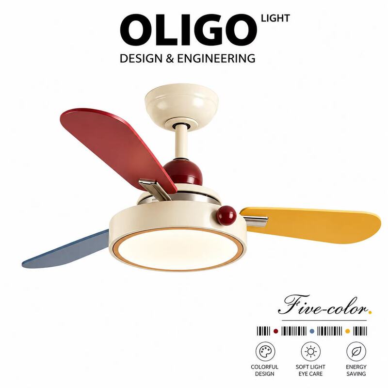 Oligo Dopamine Straight Blade Fan Chandelier 2026 New Model Mid-Century Style Dining Room Bedroom Children's Room Fan Light