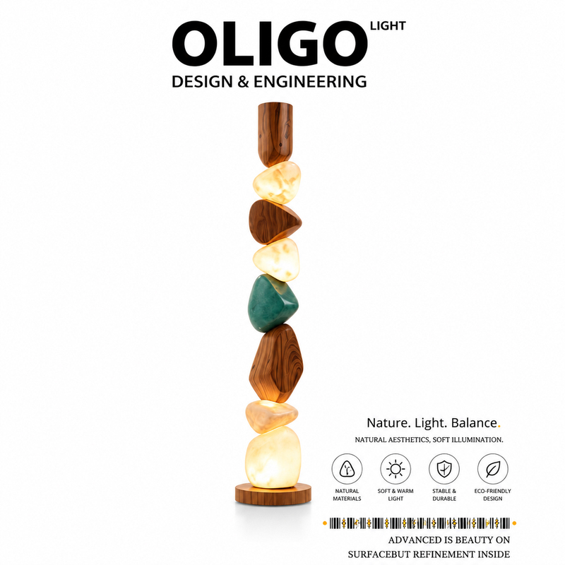 Oligo Wabi-Sabi Style Stacked Stone Floor Lamp 2026 New Model High-End Resin Art Atmosphere Lamp Beside the Sofa in the Living Room