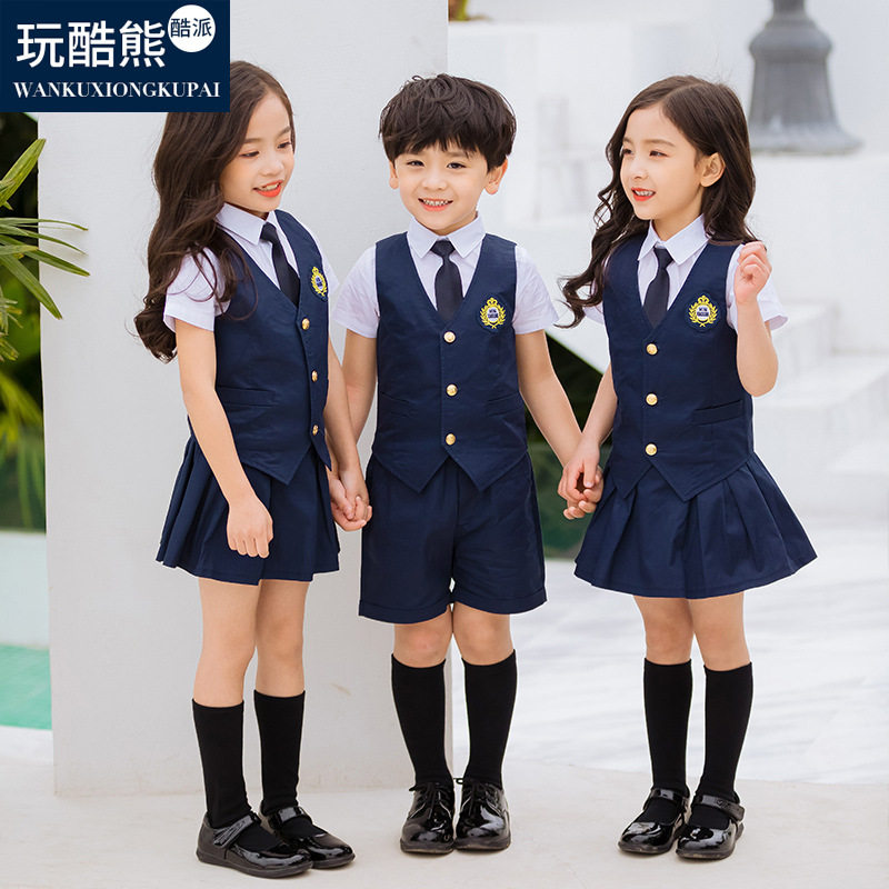 British style kindergarten garden clothes summer clothes primary school students class uniforms school uniforms class uniforms children's short-sleeved suit graduation photo dress