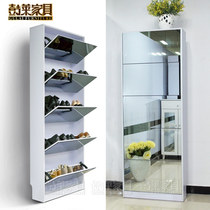 Dump type ultra-thin door 24cm wide shoe cabinet side cabinet High-end sense glass mirror wall high narrow cabinet household