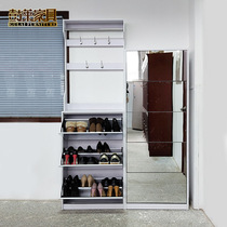Ultra-thin shoe cabinet mirror with hanger integrated living room floor-to-ceiling door to the top Narrow high vertical wall entrance foyer